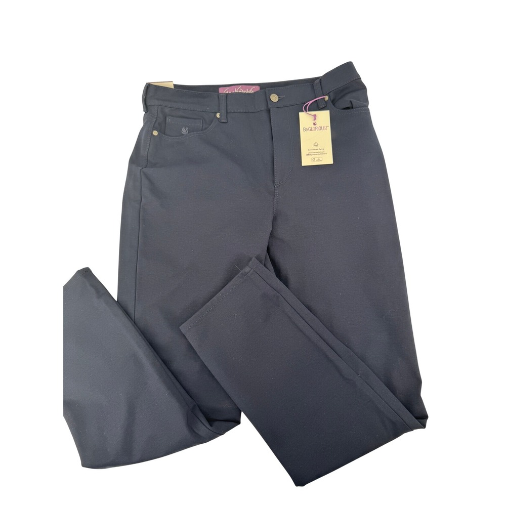 Gloria Vanderbilt Amanda Ponte Pants Women 14 Navy Blue Straight Leg High Rise